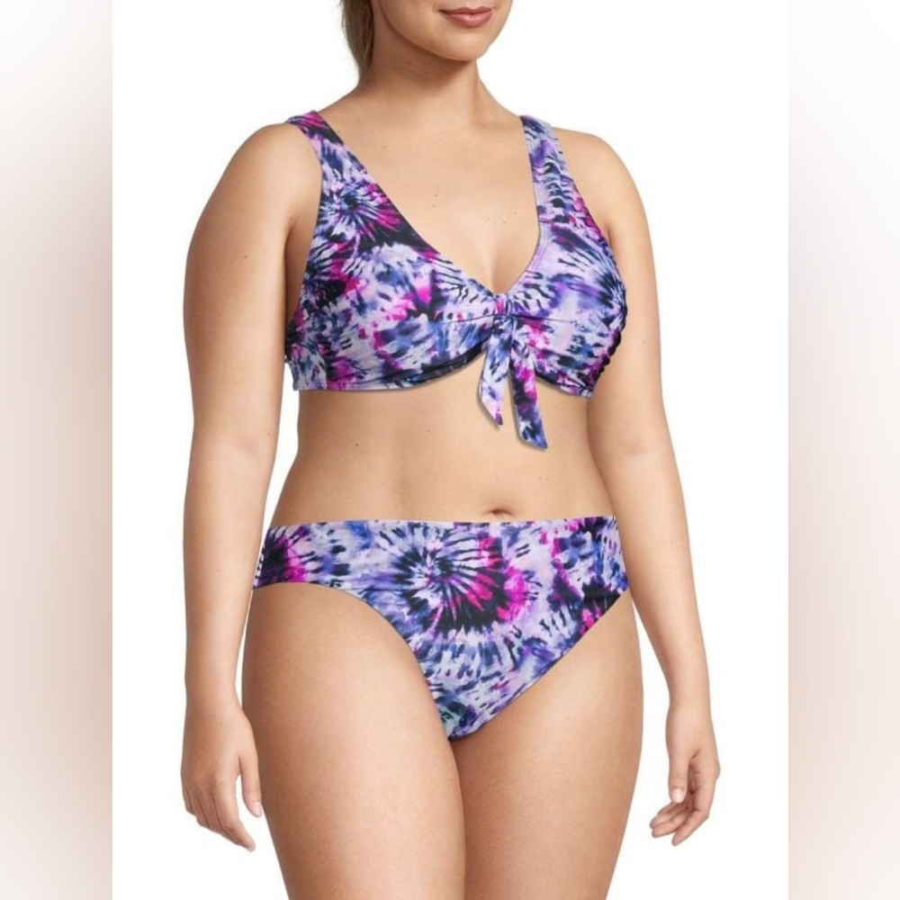 NWT Cyn & Luca Tie-Front Tie-Dye/Pink Reversible 2 Pc Bikini Sz 3x Retail $96